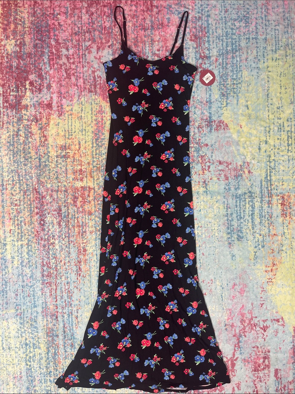 Kohl's Black Floral Slip Dress with Red and Blue Blooms